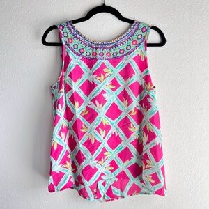 lilly pulitzer • iona shell silk sleeveless tank top blouse • hot pink • medium